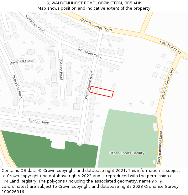 9, WALDENHURST ROAD, ORPINGTON, BR5 4HN: Location map and indicative extent of plot