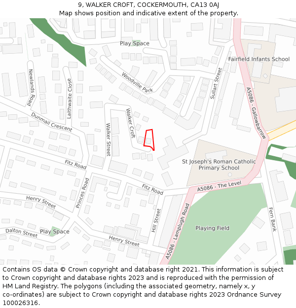 9, WALKER CROFT, COCKERMOUTH, CA13 0AJ: Location map and indicative extent of plot