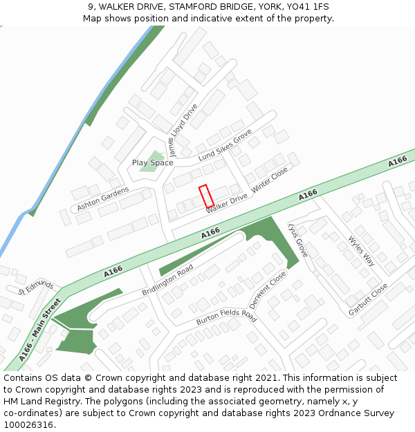 9, WALKER DRIVE, STAMFORD BRIDGE, YORK, YO41 1FS: Location map and indicative extent of plot