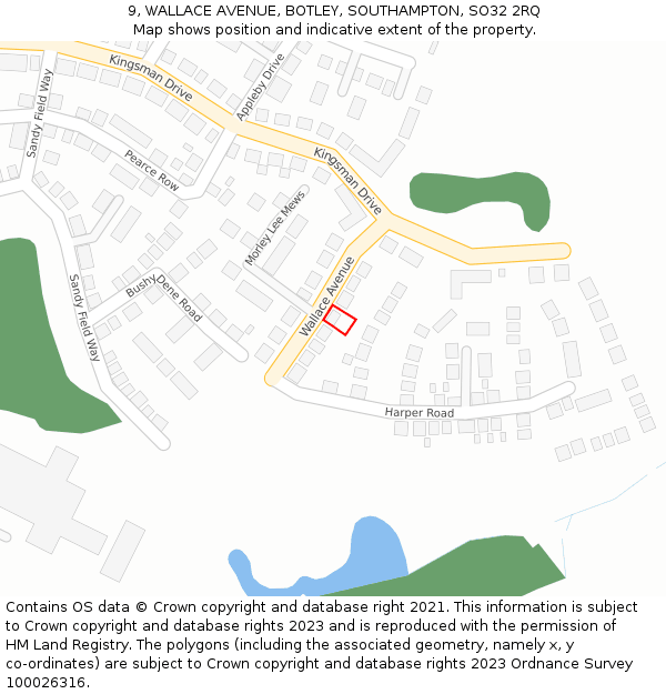 9, WALLACE AVENUE, BOTLEY, SOUTHAMPTON, SO32 2RQ: Location map and indicative extent of plot