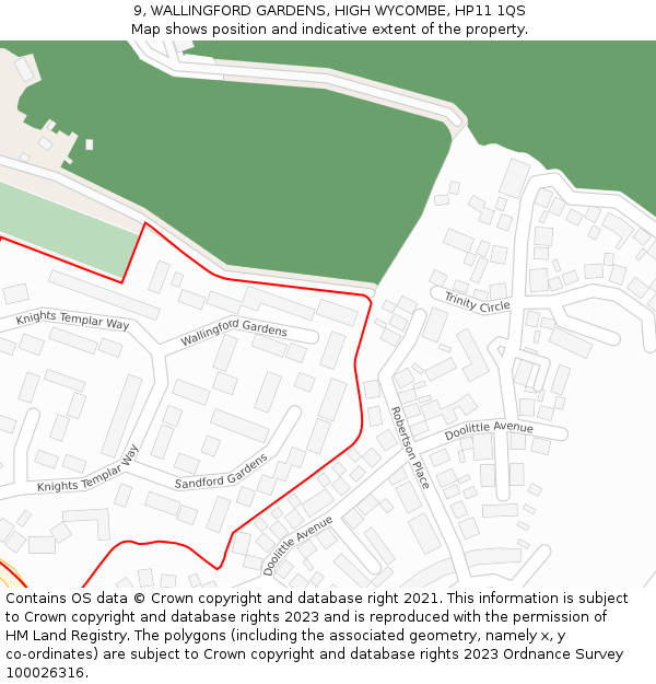 9, WALLINGFORD GARDENS, HIGH WYCOMBE, HP11 1QS: Location map and indicative extent of plot