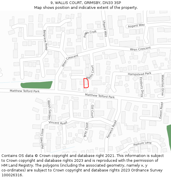 9, WALLIS COURT, GRIMSBY, DN33 3SP: Location map and indicative extent of plot