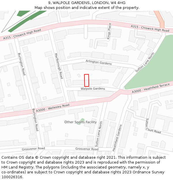 9, WALPOLE GARDENS, LONDON, W4 4HG: Location map and indicative extent of plot