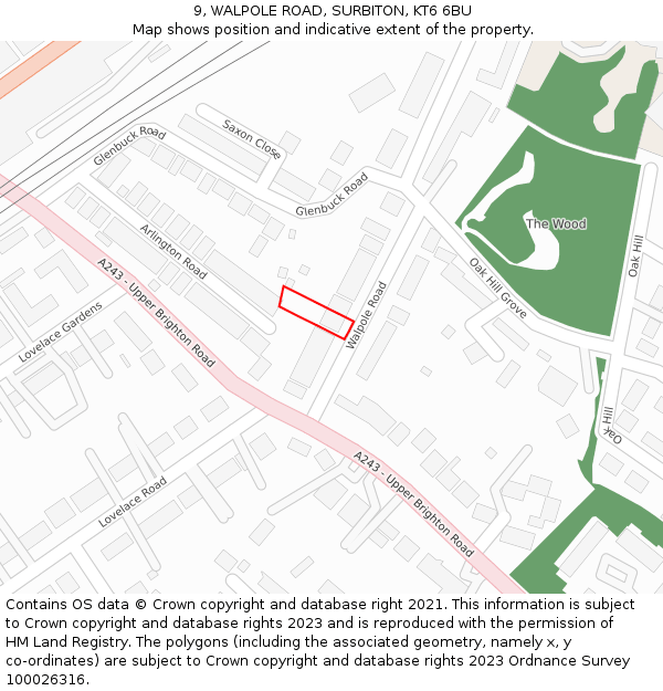 9, WALPOLE ROAD, SURBITON, KT6 6BU: Location map and indicative extent of plot