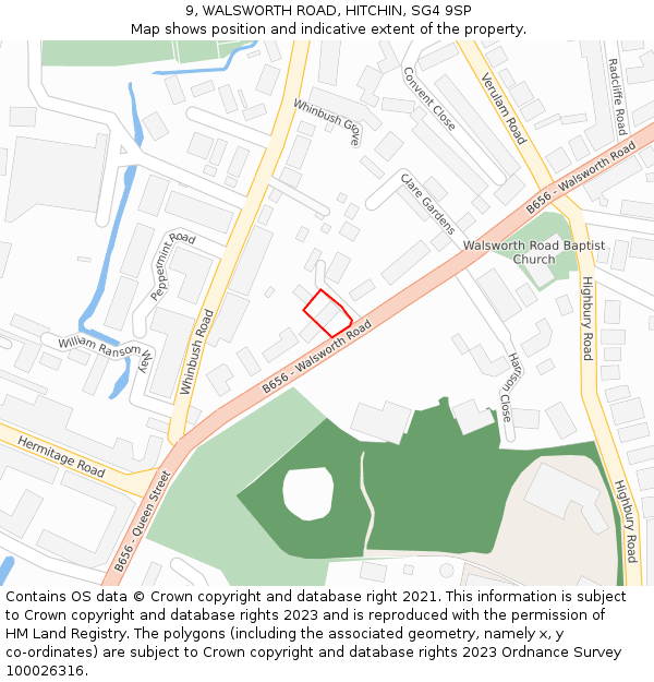 9, WALSWORTH ROAD, HITCHIN, SG4 9SP: Location map and indicative extent of plot