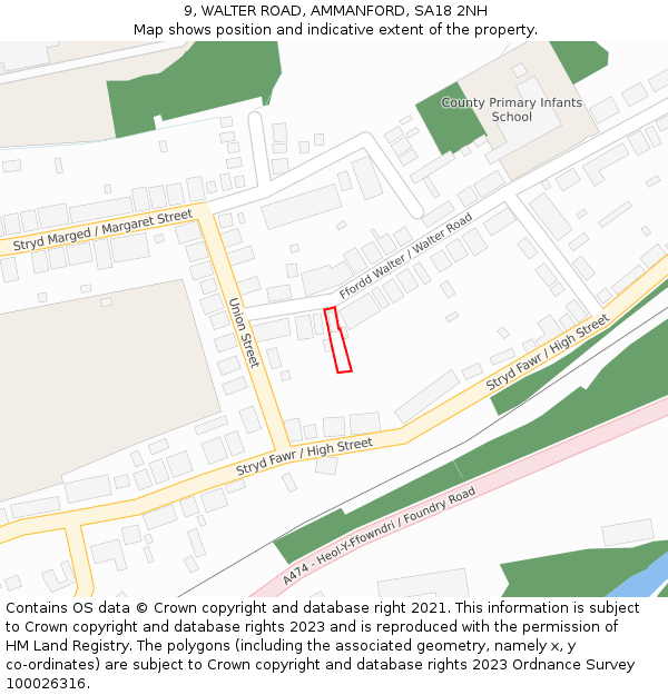 9, WALTER ROAD, AMMANFORD, SA18 2NH: Location map and indicative extent of plot