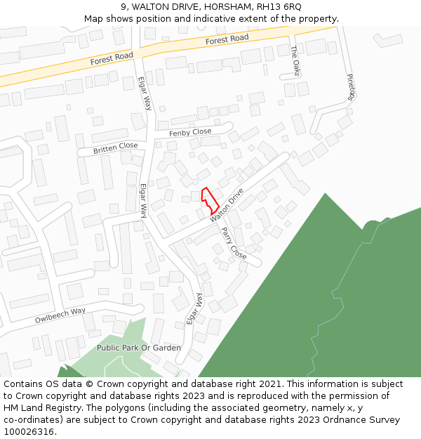 9, WALTON DRIVE, HORSHAM, RH13 6RQ: Location map and indicative extent of plot