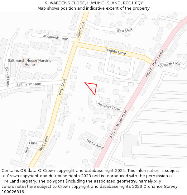 9, WARDENS CLOSE, HAYLING ISLAND, PO11 0QY: Location map and indicative extent of plot