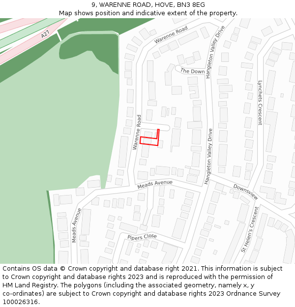 9, WARENNE ROAD, HOVE, BN3 8EG: Location map and indicative extent of plot