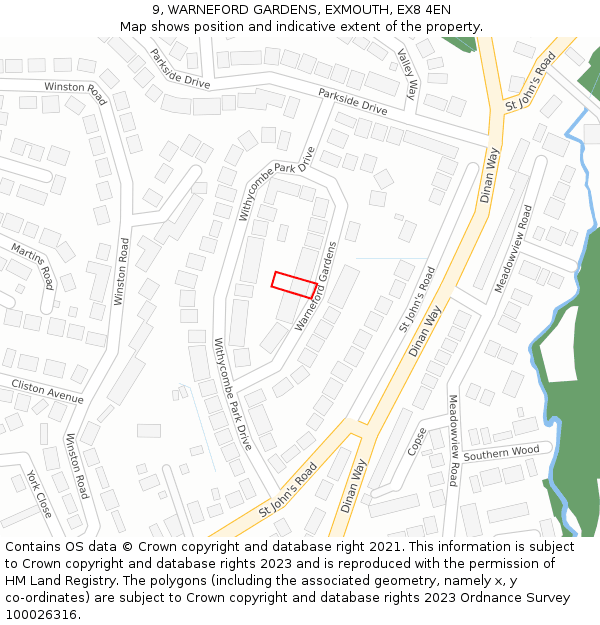 9, WARNEFORD GARDENS, EXMOUTH, EX8 4EN: Location map and indicative extent of plot