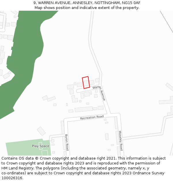 9, WARREN AVENUE, ANNESLEY, NOTTINGHAM, NG15 0AF: Location map and indicative extent of plot