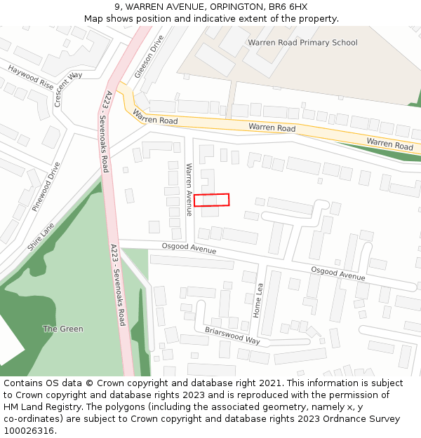 9, WARREN AVENUE, ORPINGTON, BR6 6HX: Location map and indicative extent of plot