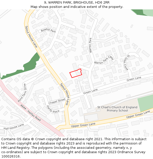 9, WARREN PARK, BRIGHOUSE, HD6 2RR: Location map and indicative extent of plot