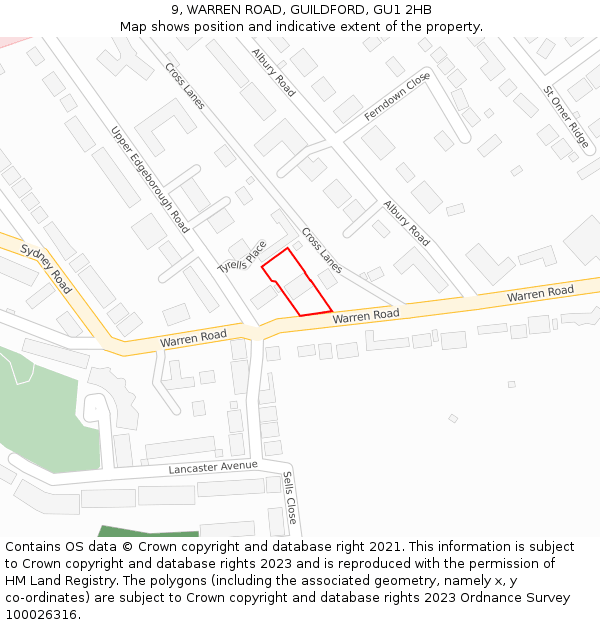 9, WARREN ROAD, GUILDFORD, GU1 2HB: Location map and indicative extent of plot