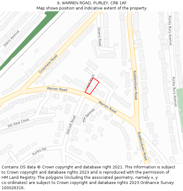 9, WARREN ROAD, PURLEY, CR8 1AF: Location map and indicative extent of plot