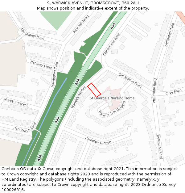 9, WARWICK AVENUE, BROMSGROVE, B60 2AH: Location map and indicative extent of plot