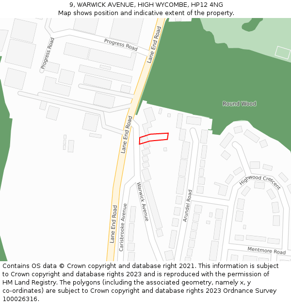 9, WARWICK AVENUE, HIGH WYCOMBE, HP12 4NG: Location map and indicative extent of plot