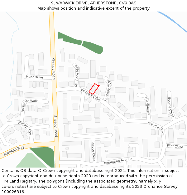 9, WARWICK DRIVE, ATHERSTONE, CV9 3AS: Location map and indicative extent of plot