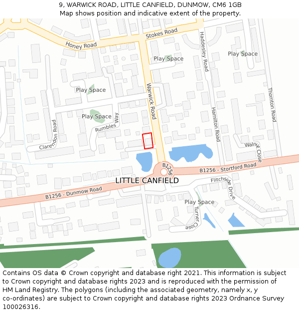 9, WARWICK ROAD, LITTLE CANFIELD, DUNMOW, CM6 1GB: Location map and indicative extent of plot