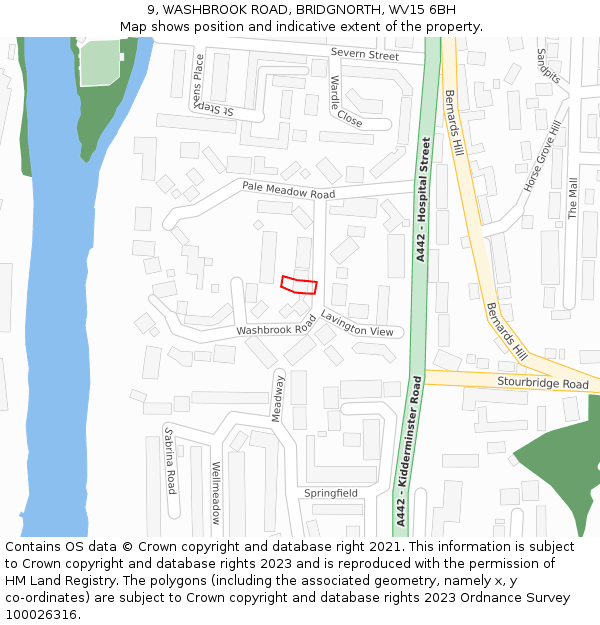 9, WASHBROOK ROAD, BRIDGNORTH, WV15 6BH: Location map and indicative extent of plot