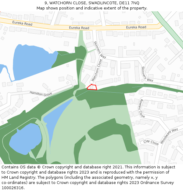 9, WATCHORN CLOSE, SWADLINCOTE, DE11 7NQ: Location map and indicative extent of plot