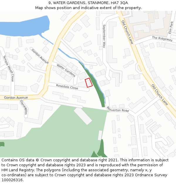 9, WATER GARDENS, STANMORE, HA7 3QA: Location map and indicative extent of plot