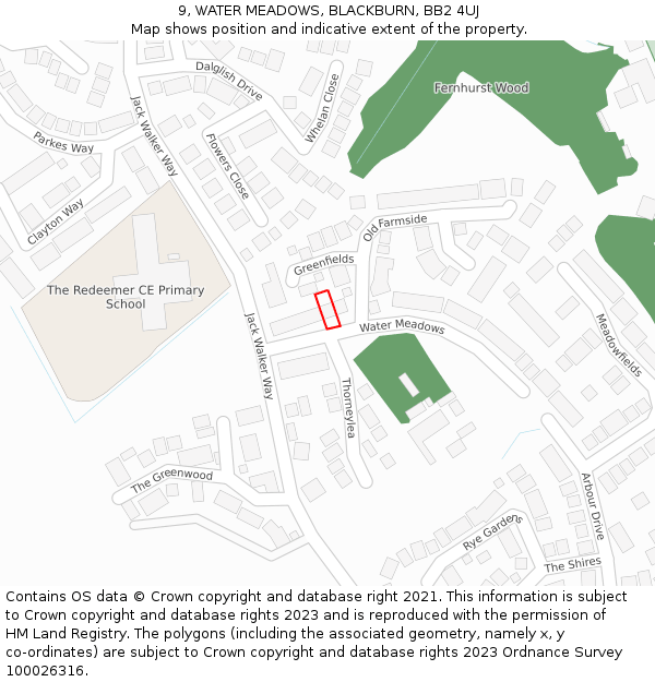 9, WATER MEADOWS, BLACKBURN, BB2 4UJ: Location map and indicative extent of plot