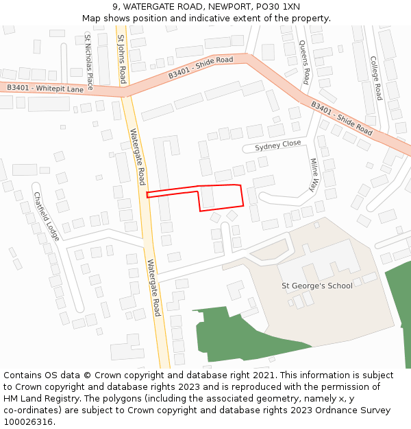 9, WATERGATE ROAD, NEWPORT, PO30 1XN: Location map and indicative extent of plot