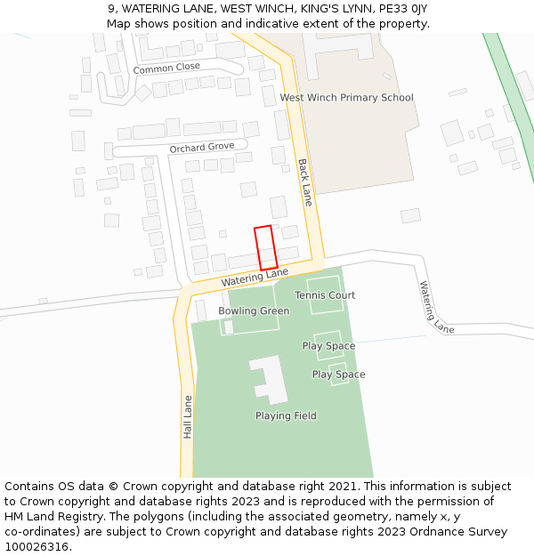 9, WATERING LANE, WEST WINCH, KING'S LYNN, PE33 0JY: Location map and indicative extent of plot