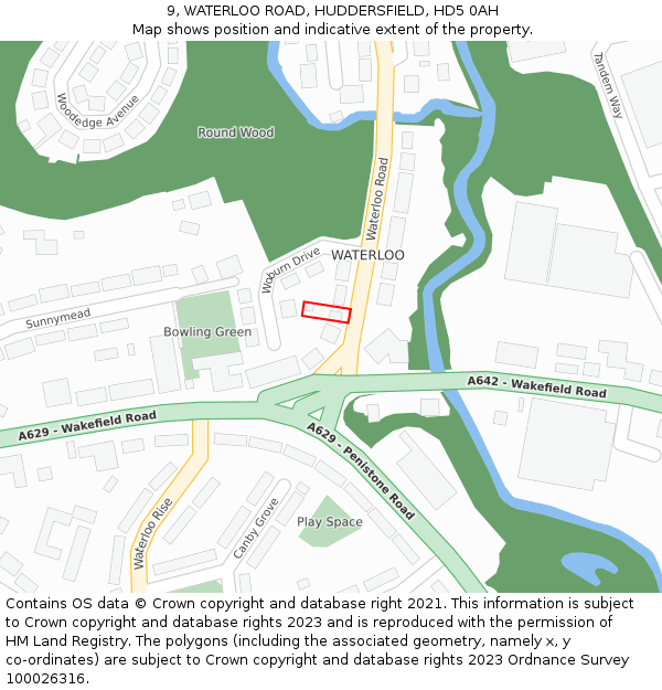 9, WATERLOO ROAD, HUDDERSFIELD, HD5 0AH: Location map and indicative extent of plot