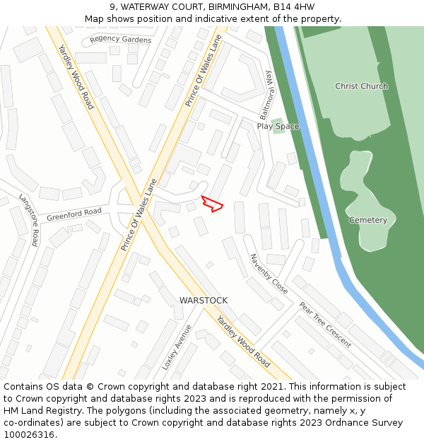 9, WATERWAY COURT, BIRMINGHAM, B14 4HW: Location map and indicative extent of plot