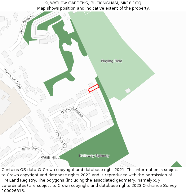 9, WATLOW GARDENS, BUCKINGHAM, MK18 1GQ: Location map and indicative extent of plot