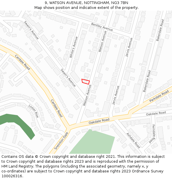 9, WATSON AVENUE, NOTTINGHAM, NG3 7BN: Location map and indicative extent of plot