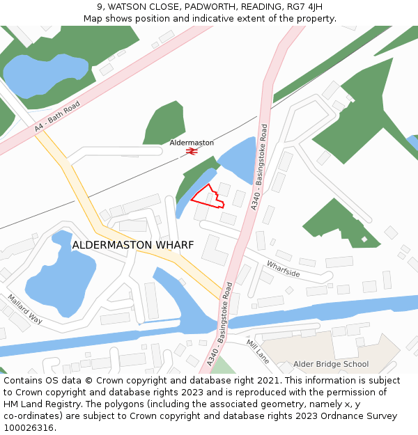 9, WATSON CLOSE, PADWORTH, READING, RG7 4JH: Location map and indicative extent of plot