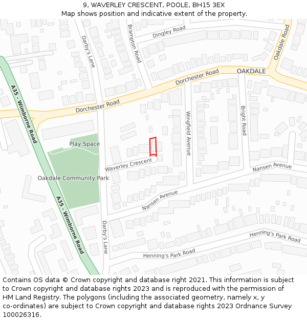 9, WAVERLEY CRESCENT, POOLE, BH15 3EX: Location map and indicative extent of plot