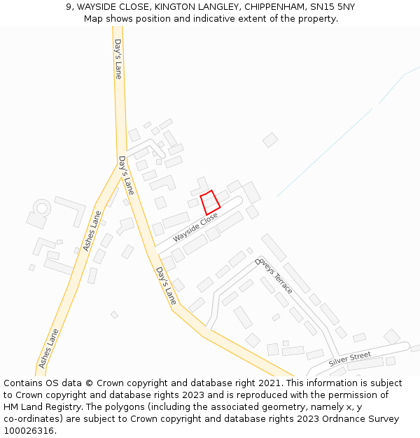 9, WAYSIDE CLOSE, KINGTON LANGLEY, CHIPPENHAM, SN15 5NY: Location map and indicative extent of plot