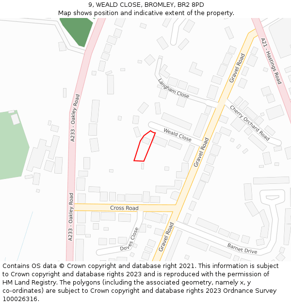 9, WEALD CLOSE, BROMLEY, BR2 8PD: Location map and indicative extent of plot