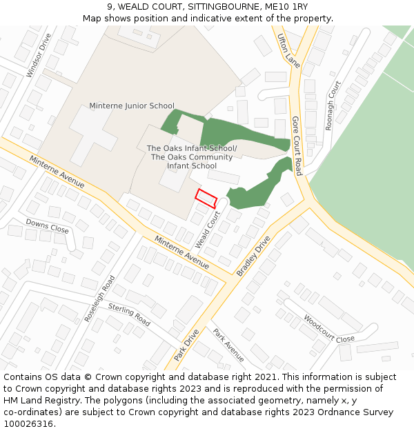 9, WEALD COURT, SITTINGBOURNE, ME10 1RY: Location map and indicative extent of plot