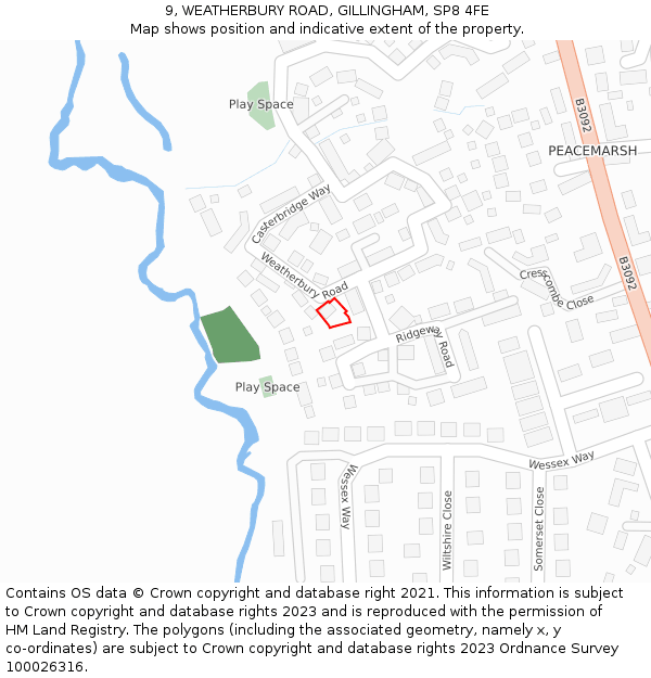 9, WEATHERBURY ROAD, GILLINGHAM, SP8 4FE: Location map and indicative extent of plot