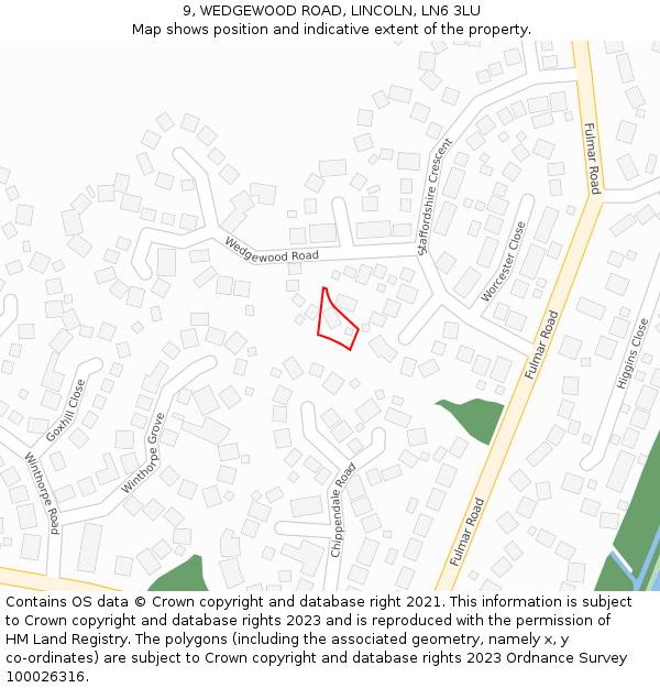 9, WEDGEWOOD ROAD, LINCOLN, LN6 3LU: Location map and indicative extent of plot