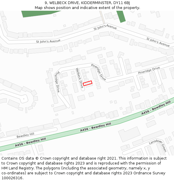 9, WELBECK DRIVE, KIDDERMINSTER, DY11 6BJ: Location map and indicative extent of plot