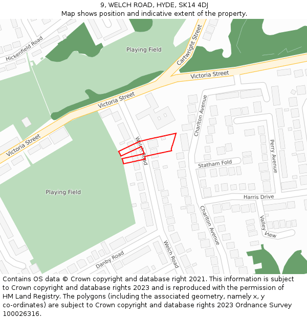 9, WELCH ROAD, HYDE, SK14 4DJ: Location map and indicative extent of plot