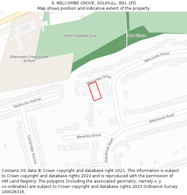 9, WELCOMBE GROVE, SOLIHULL, B91 1PD: Location map and indicative extent of plot