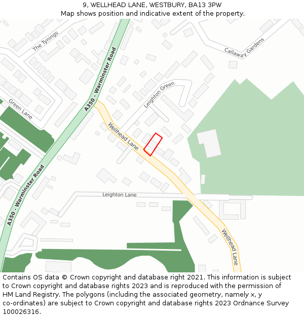 9, WELLHEAD LANE, WESTBURY, BA13 3PW: Location map and indicative extent of plot