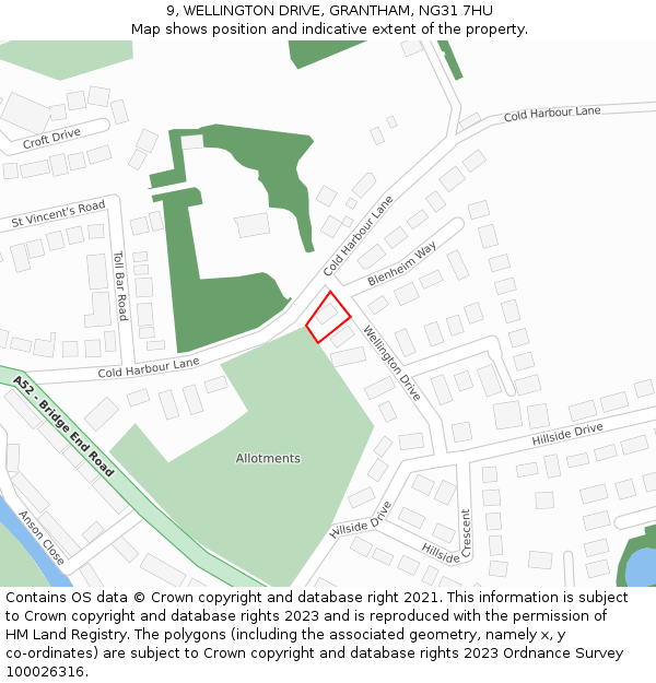 9, WELLINGTON DRIVE, GRANTHAM, NG31 7HU: Location map and indicative extent of plot