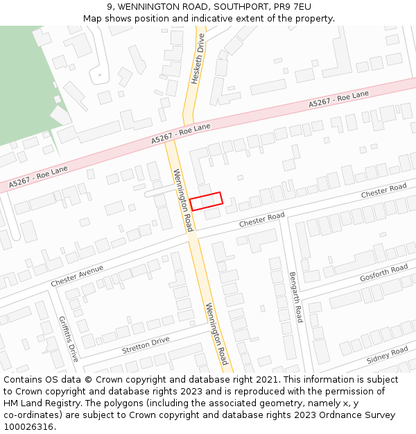 9, WENNINGTON ROAD, SOUTHPORT, PR9 7EU: Location map and indicative extent of plot