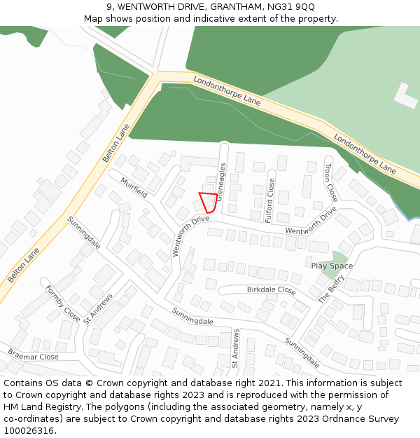 9, WENTWORTH DRIVE, GRANTHAM, NG31 9QQ: Location map and indicative extent of plot