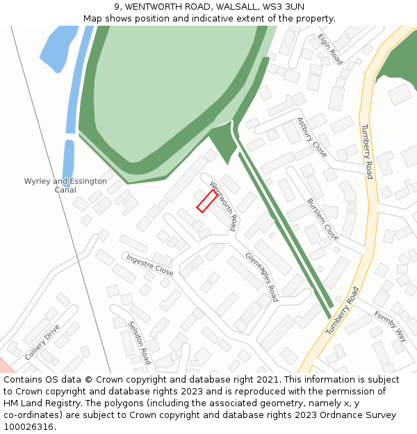 9, WENTWORTH ROAD, WALSALL, WS3 3UN: Location map and indicative extent of plot