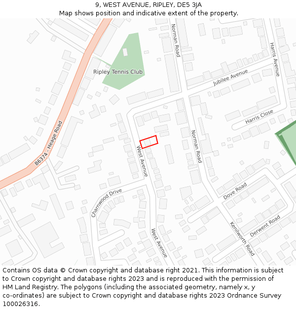 9, WEST AVENUE, RIPLEY, DE5 3JA: Location map and indicative extent of plot