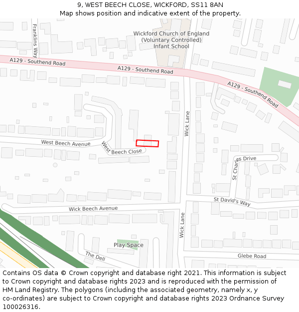 9, WEST BEECH CLOSE, WICKFORD, SS11 8AN: Location map and indicative extent of plot